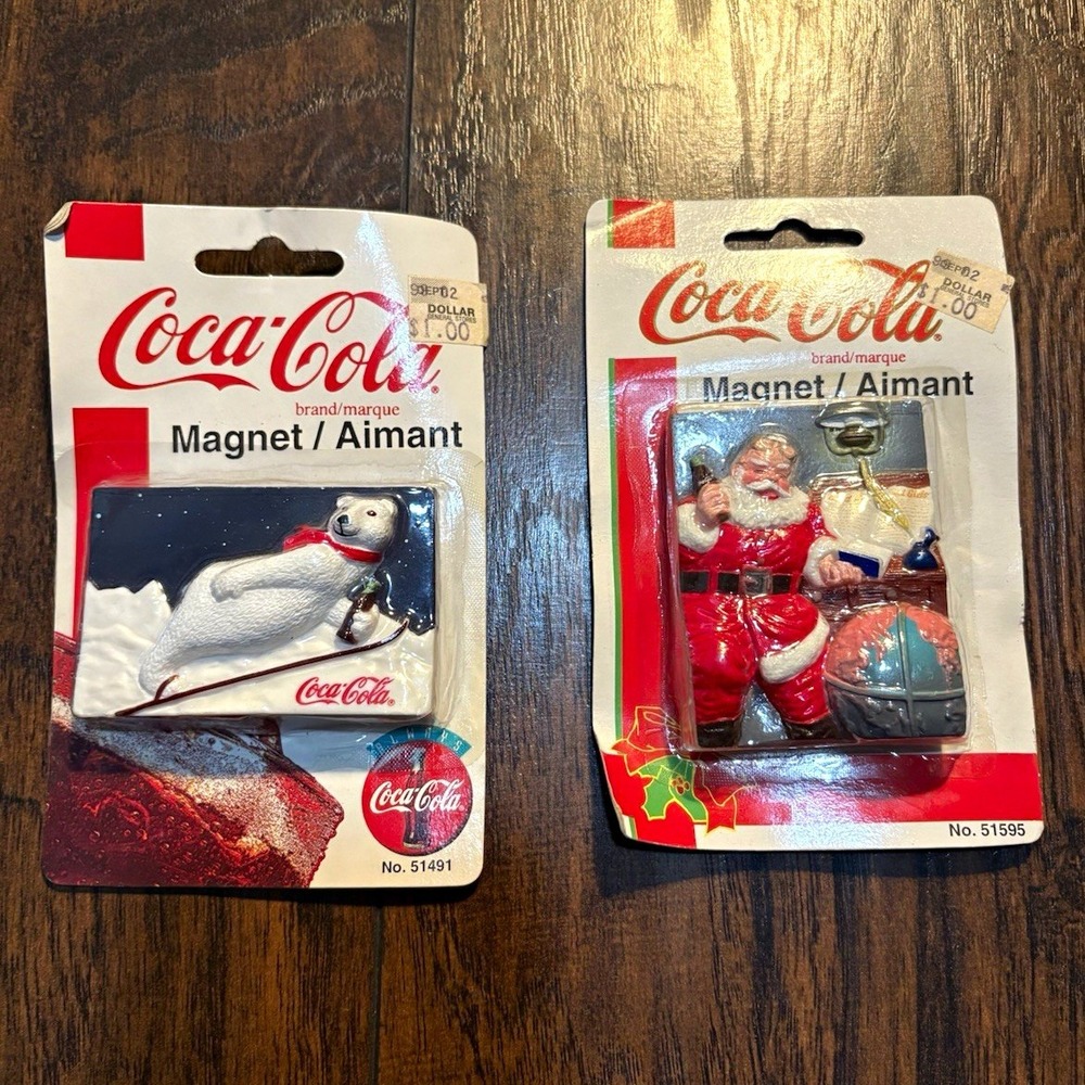 Coca-Cola Lot of 2 Magnets 1999 Santa 51595 & Polar Bear 51491 Red/White